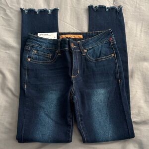 Joe’s Dark Blue Skinny Jeans with Frayed Hem